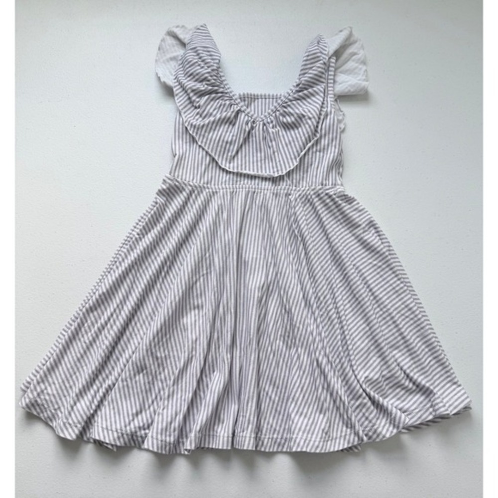 Omi Jo Ruffled Soft V-neck Empire Twirl Dress White/Gray Stripe 3 Years - Picture 2 of 5